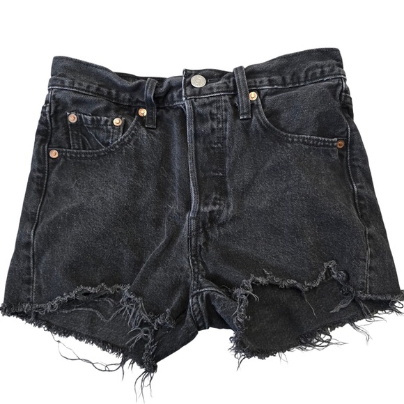 Levi's Pants - Levis 501 Womens W25 Black Distressed Cutoff Shorts High Rise Denim